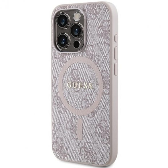 Guess GUHMP14LG4GFRP iPhone 14 Pro 6.1" husă rigidă rożowy/roz 4G Collection Leather Metal Logo MagSafe