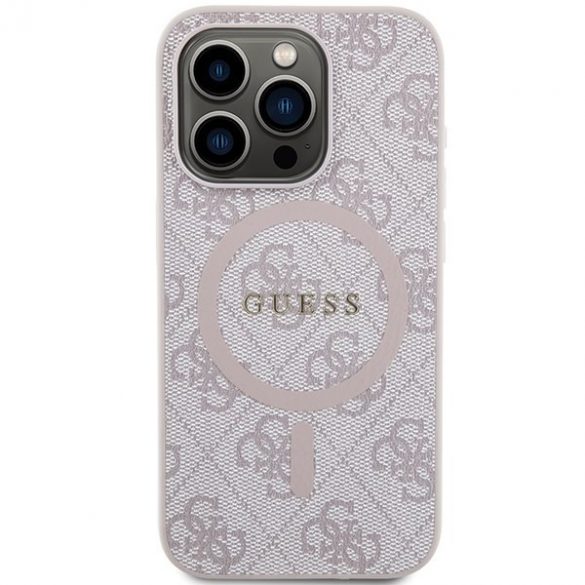 Guess GUHMP14LG4GFRP iPhone 14 Pro 6.1" husă rigidă rożowy/roz 4G Collection Leather Metal Logo MagSafe