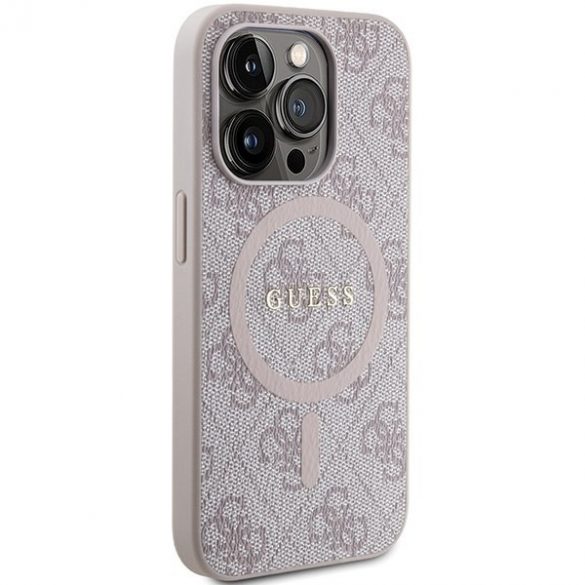 Guess GUHMP14LG4GFRP iPhone 14 Pro 6.1" husă rigidă rożowy/roz 4G Collection Leather Metal Logo MagSafe