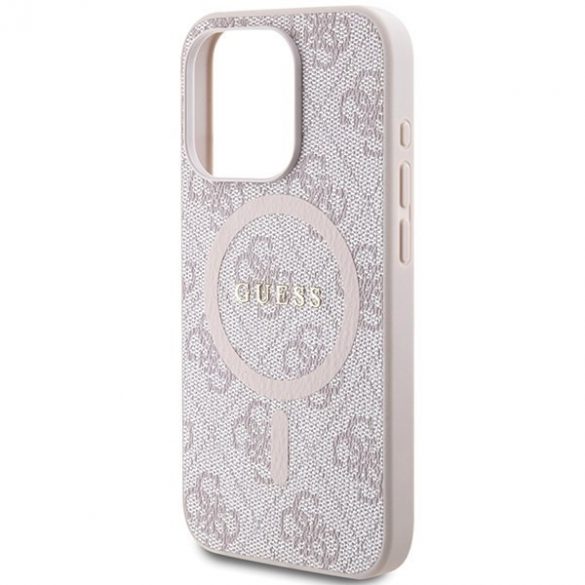 Guess GUHMP14LG4GFRP iPhone 14 Pro 6.1" husă rigidă rożowy/roz 4G Collection Leather Metal Logo MagSafe