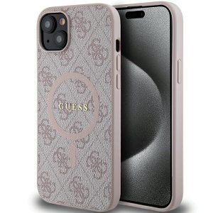 Guess GUHMP15SG4GFRP iPhone 15 / 14 / 13 6.1" rożowy/roz husă rigidă 4G Collection Leather Metal Logo MagSafe