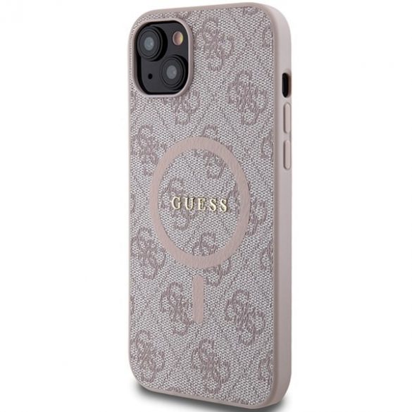 Guess GUHMP15SG4GFRP iPhone 15 / 14 / 13 6.1" rożowy/roz husă rigidă 4G Collection Leather Metal Logo MagSafe