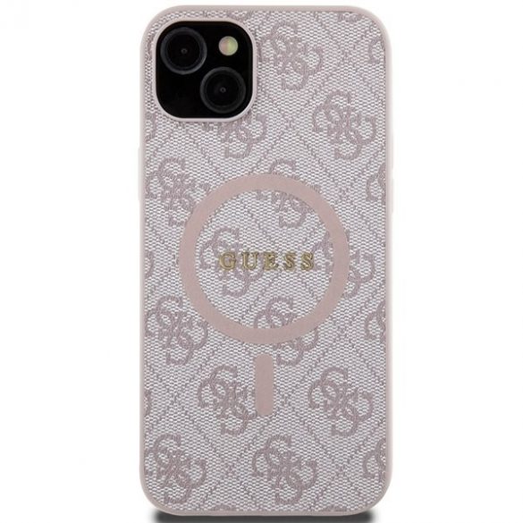 Guess GUHMP15SG4GFRP iPhone 15 / 14 / 13 6.1" rożowy/roz husă rigidă 4G Collection Leather Metal Logo MagSafe