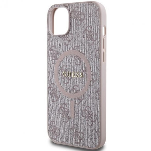 Guess GUHMP15SG4GFRP iPhone 15 / 14 / 13 6.1" rożowy/roz husă rigidă 4G Collection Leather Metal Logo MagSafe