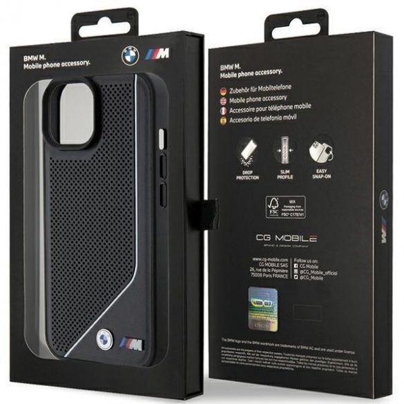 BMW BMHMP15S23PUCPK iPhone 15 / 14 / 13 6.1" czarny/negru hardcase Perforated Twisted Line MagSafe