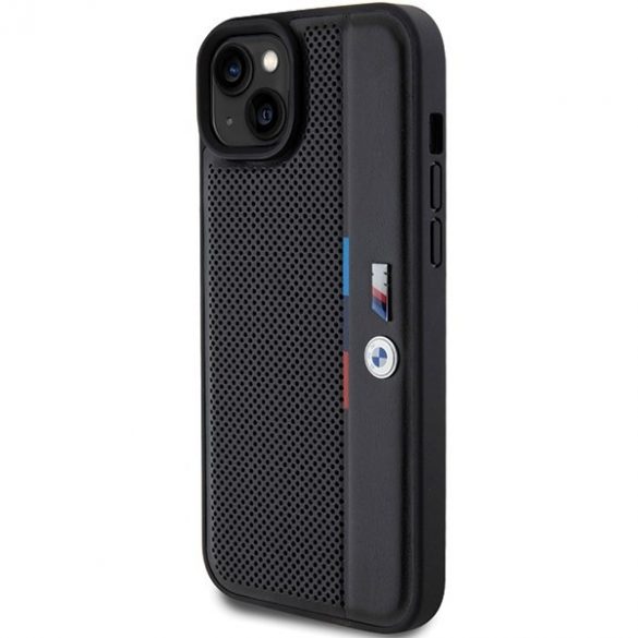 BMW BMHCP15S23PUPVK iPhone 15 / 14 / 13 6.1" carcasa rigidă/neagră Perforated Tricolor Line