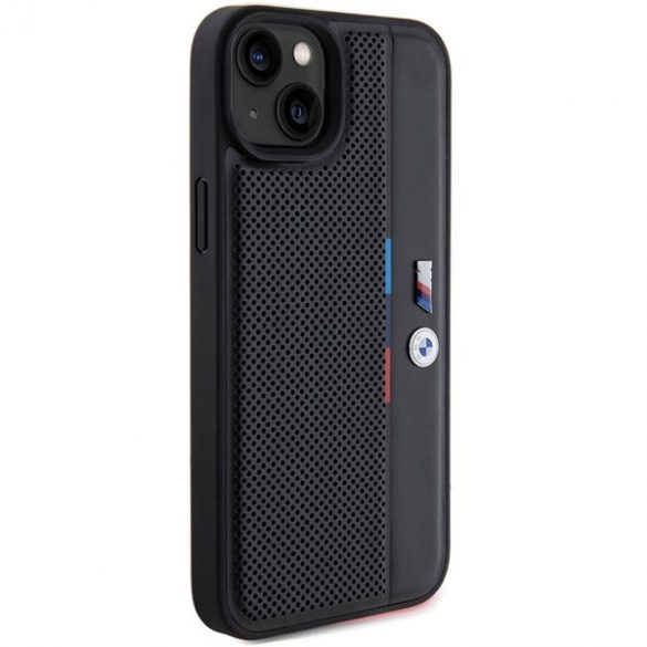 BMW BMHCP15S23PUPVK iPhone 15 / 14 / 13 6.1" carcasa rigidă/neagră Perforated Tricolor Line