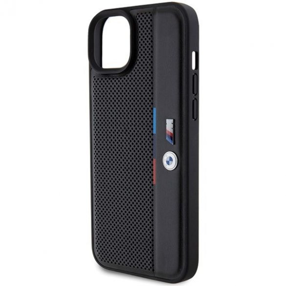 BMW BMHCP15M23PUPVK Carcasă rigidă pentru iPhone 15 Plus / 14 Plus de 6,7 inchi, negru/czarny Linie tricoloră perforată