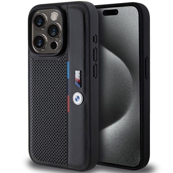 BMW BMHCP15X23PUPVK Carcasă rigidă pentru iPhone 15 Pro Max, 6,7 inchi/negru, linie tricoloră perforată