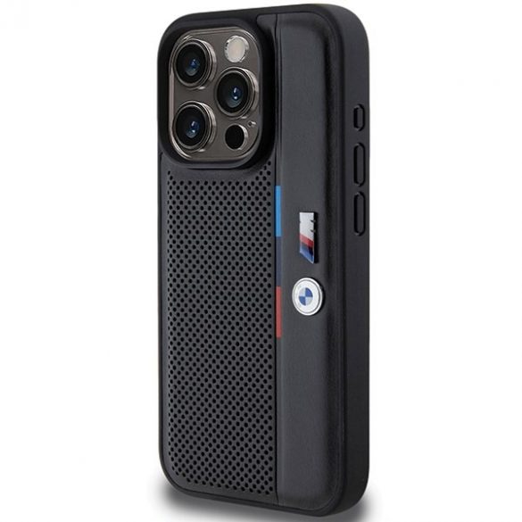 BMW BMHCP15X23PUPVK Carcasă rigidă pentru iPhone 15 Pro Max, 6,7 inchi/negru, linie tricoloră perforată