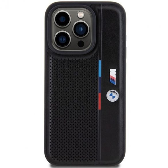 BMW BMHCP15X23PUPVK Carcasă rigidă pentru iPhone 15 Pro Max, 6,7 inchi/negru, linie tricoloră perforată