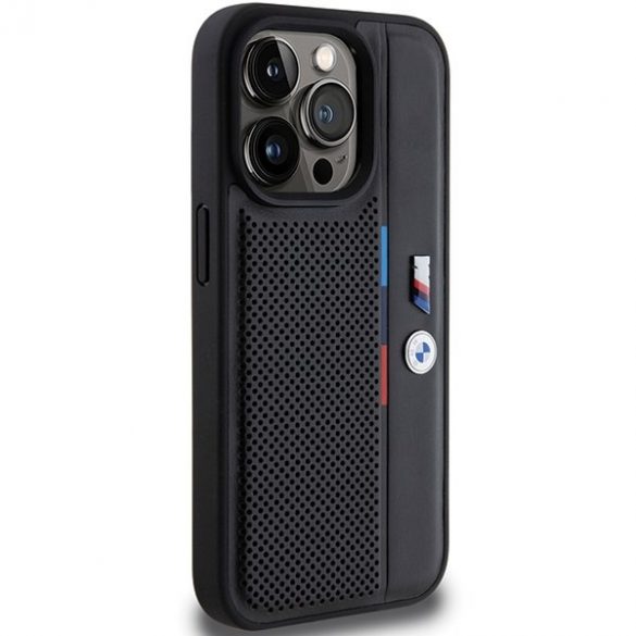 BMW BMHCP15X23PUPVK Carcasă rigidă pentru iPhone 15 Pro Max, 6,7 inchi/negru, linie tricoloră perforată