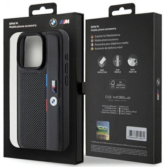 BMW BMHCP15X23PUPVK Carcasă rigidă pentru iPhone 15 Pro Max, 6,7 inchi/negru, linie tricoloră perforată