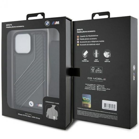 BMW BMHCP15L23PSCCK iPhone 15 Pro 6.1" carcasă rigidă/neagră, ediție M, bandă și curea de carbon