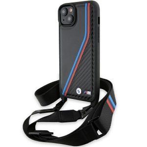 BMW BMHCP15S23PSVTK iPhone 15 / 14 / 13 carcasă rigidă/neagră Ediția M Carbon Tricolor Lines & Strap