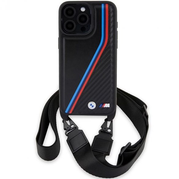 BMW BMHCP15L23PSVTK iPhone 15 Pro 6.1" carcasă rigidă/neagră Ediția M Carbon Tricolor Lines & Strap