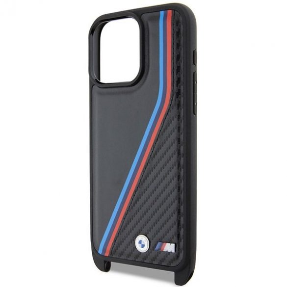 BMW BMHCP15L23PSVTK iPhone 15 Pro 6.1" carcasă rigidă/neagră Ediția M Carbon Tricolor Lines & Strap