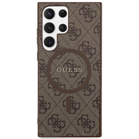 Guess GUHMS24LG4GFRW S24 Ultra S928 husă rigidă maro/brązowy Colecția 4G Piele Metal Logo MagSafe