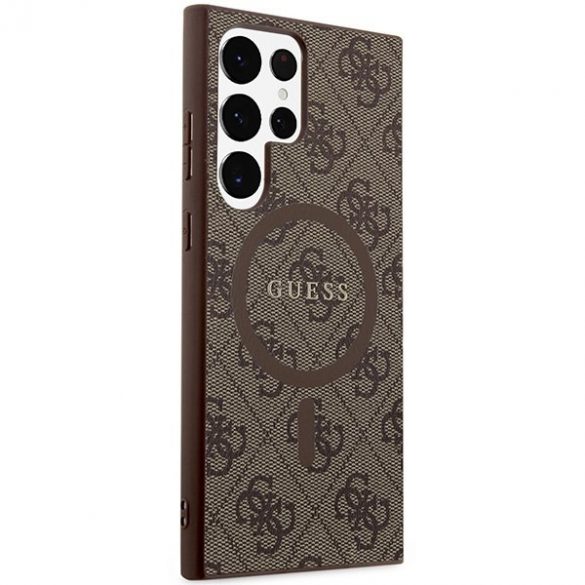 Guess GUHMS24LG4GFRW S24 Ultra S928 husă rigidă maro/brązowy Colecția 4G Piele Metal Logo MagSafe