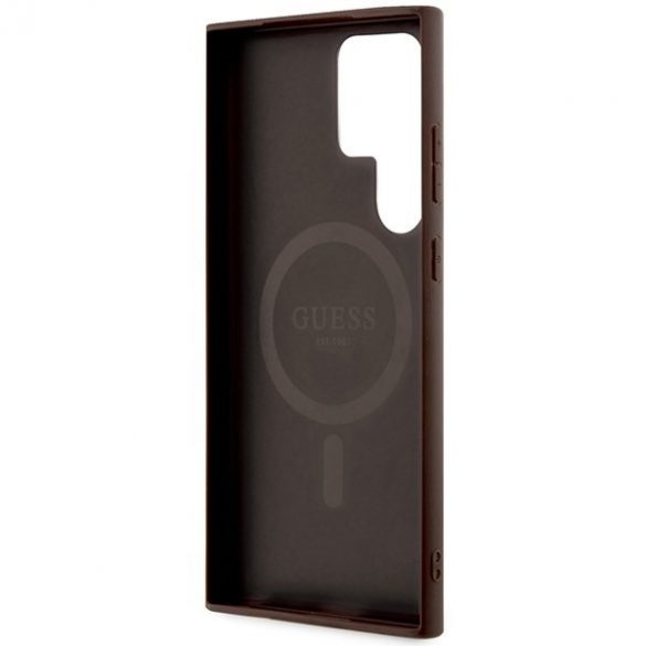 Guess GUHMS24LG4GFRW S24 Ultra S928 husă rigidă maro/brązowy Colecția 4G Piele Metal Logo MagSafe