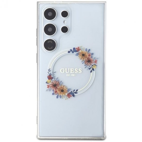 Guess GUHMS24LHFWFCT S24 Ultra S928 husă rigidă przeźroczysty/transparentă IML Flowers Wreath MagSafe