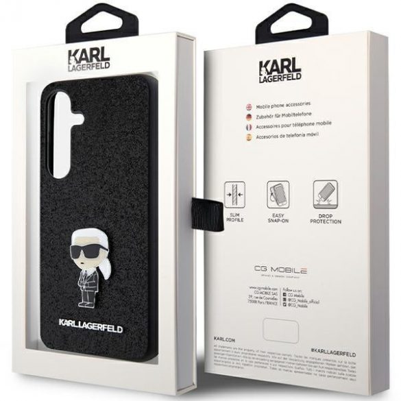 Karl Lagerfeld KLHCS24MGKNPSK S24+ S926 czarny/negru hardcase Fixed Glitter Ikonik Logo Metal Pin