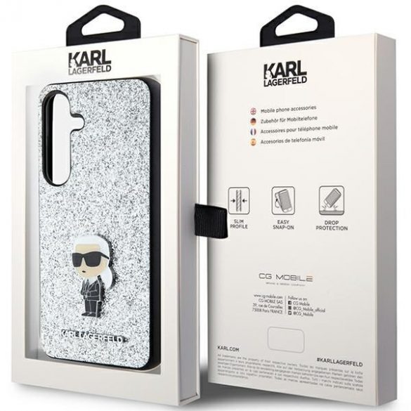 Karl Lagerfeld KLHCS24MGCNPSG S24+ S926 argintiu/silver hard Husă Fixed Glitter Ikonik Logo Metal Pin