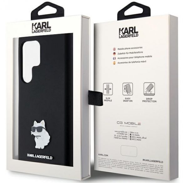 Karl Lagerfeld KLHCS23LSMHCNPK S23 Ultra S918 carcasă rigidă/neagră Silicon Choupette Metal Pin