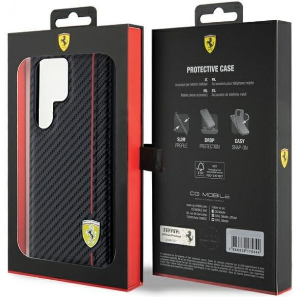 Ferrari FEHCS24LN3DUR S24 Ultra S928 carcasă rigidă neagră Carbon Printed Line