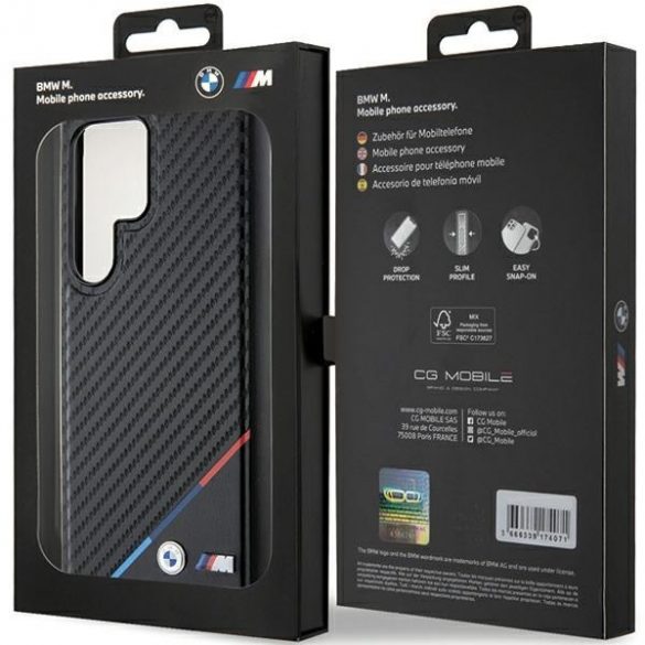 BMW BMHMS24L23PUDTK S24 Ultra S928 carcasă rigidă czarny/negru Carbon Tricolor Line MagSafe