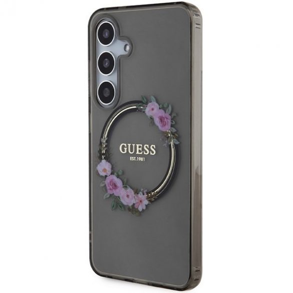 Guess GUHMS24SHFWFCK S24 S921 carcasă rigidă/neagră IML Flowers Wreath MagSafe