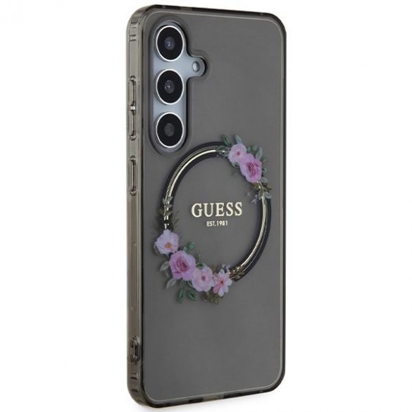 Guess GUHMS24SHFWFCK S24 S921 carcasă rigidă/neagră IML Flowers Wreath MagSafe