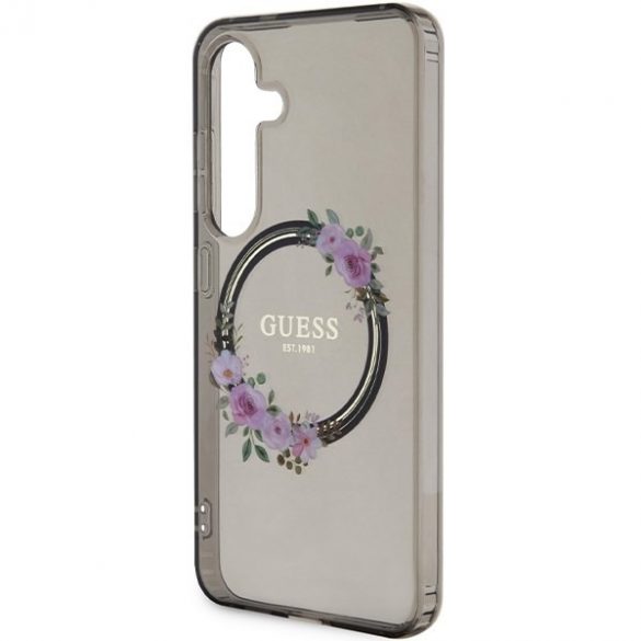 Guess GUHMS24SHFWFCK S24 S921 carcasă rigidă/neagră IML Flowers Wreath MagSafe