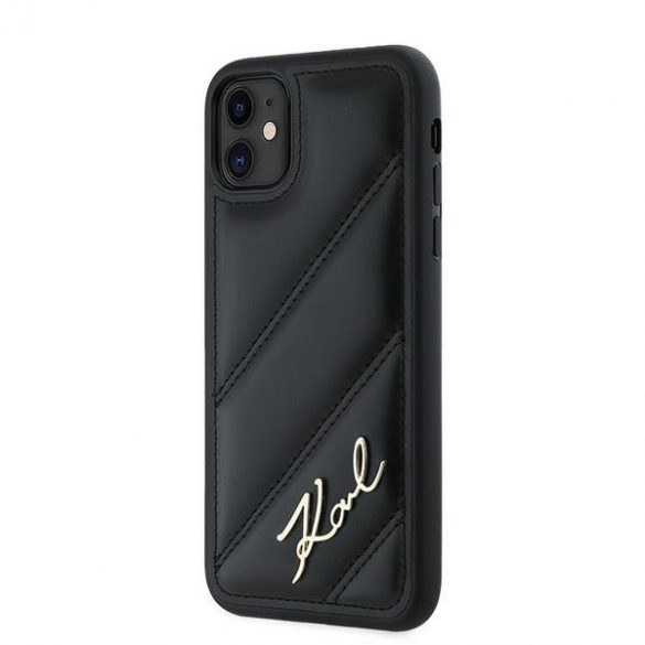 Karl Lagerfeld KLHCN61PQDSMGK iPhone 11 / Xr 6.1" carcasă rigidă/neagră Diagonal Quilted Script