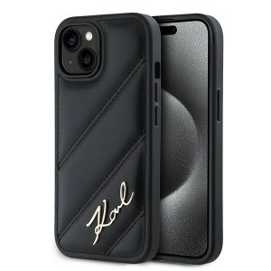 Karl Lagerfeld KLHCP13MPQDSMGK iPhone 13 6.1" carcasa rigidă/neagră Diagonal Quilted Script