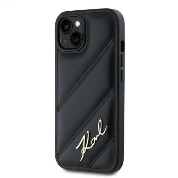 Karl Lagerfeld KLHCP13MPQDSMGK iPhone 13 6.1" carcasa rigidă/neagră Diagonal Quilted Script