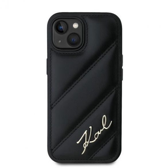 Karl Lagerfeld KLHCP13MPQDSMGK iPhone 13 6.1" carcasa rigidă/neagră Diagonal Quilted Script