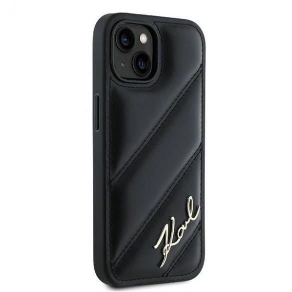 Karl Lagerfeld KLHCP13MPQDSMGK iPhone 13 6.1" carcasa rigidă/neagră Diagonal Quilted Script