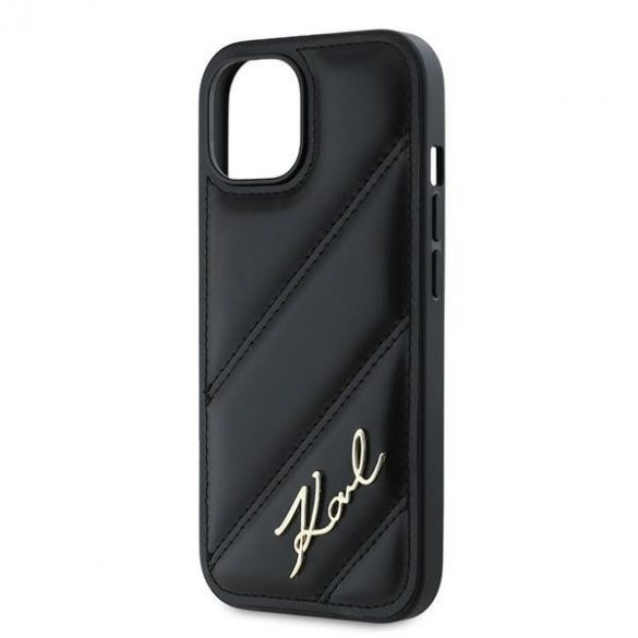 Karl Lagerfeld KLHCP13MPQDSMGK iPhone 13 6.1" carcasa rigidă/neagră Diagonal Quilted Script