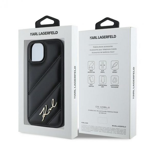 Karl Lagerfeld KLHCP13MPQDSMGK iPhone 13 6.1" carcasa rigidă/neagră Diagonal Quilted Script