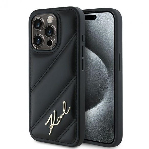 Karl Lagerfeld KLHCP13LPQDSMGK iPhone 13 Pro / 13 6.1" carcasă rigidă/neagră Diagonal Quilted Script