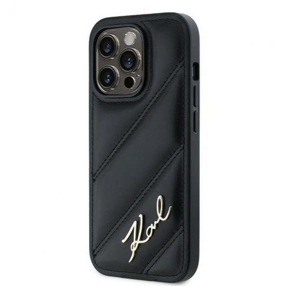 Karl Lagerfeld KLHCP13LPQDSMGK iPhone 13 Pro / 13 6.1" carcasă rigidă/neagră Diagonal Quilted Script