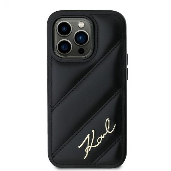 Karl Lagerfeld KLHCP13LPQDSMGK iPhone 13 Pro / 13 6.1" carcasă rigidă/neagră Diagonal Quilted Script