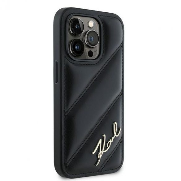 Karl Lagerfeld KLHCP13LPQDSMGK iPhone 13 Pro / 13 6.1" carcasă rigidă/neagră Diagonal Quilted Script