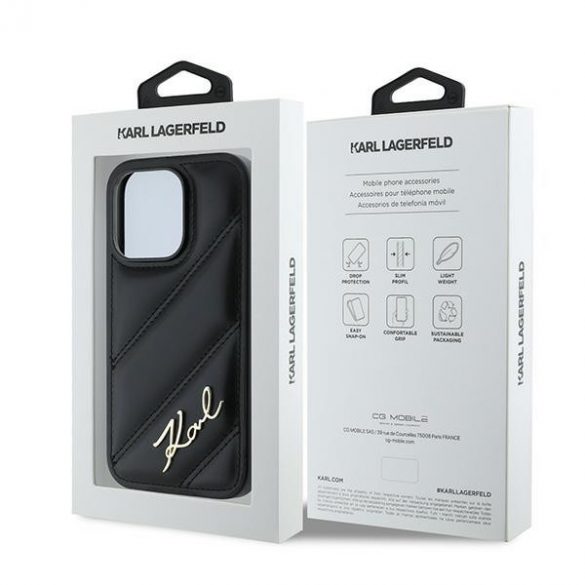 Karl Lagerfeld KLHCP13LPQDSMGK iPhone 13 Pro / 13 6.1" carcasă rigidă/neagră Diagonal Quilted Script