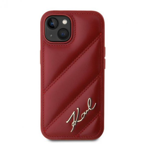 Karl Lagerfeld KLHCP15SPQDSMGR iPhone 15 / 14 / 13 6.1" carcasă rigidă de culoare roșie cu scriere diagonală matlasată