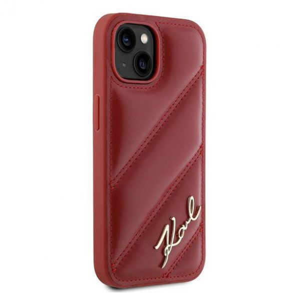 Karl Lagerfeld KLHCP15SPQDSMGR iPhone 15 / 14 / 13 6.1" carcasă rigidă de culoare roșie cu scriere diagonală matlasată