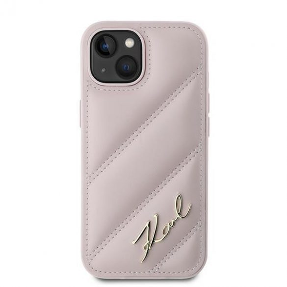 Karl Lagerfeld KLHCP14SPQDSMGP iPhone 14 / 15 / 13 6,1" husă rigidă rożowy/roz Diagonal Quilted Script