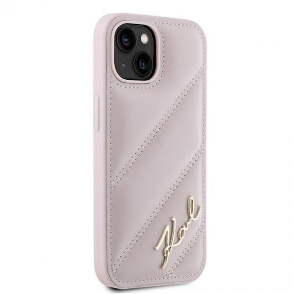 Karl Lagerfeld KLHCP14SPQDSMGP iPhone 14 / 15 / 13 6,1" husă rigidă rożowy/roz Diagonal Quilted Script