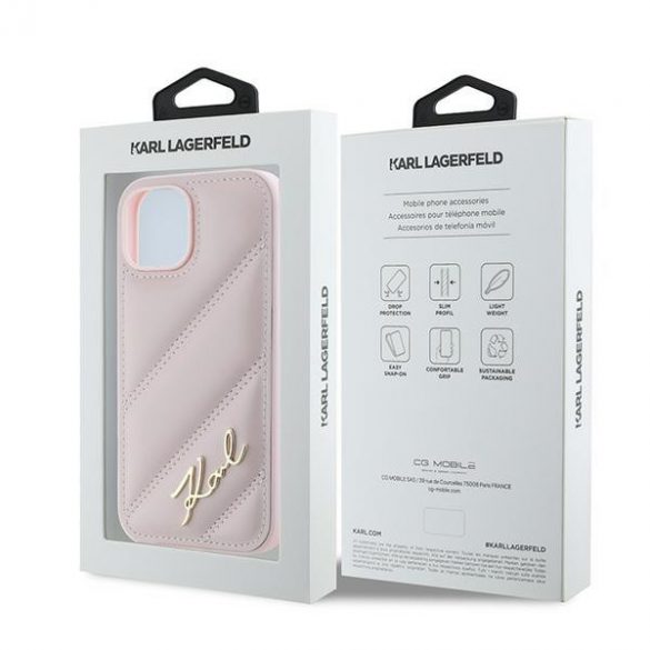 Karl Lagerfeld KLHCP14SPQDSMGP iPhone 14 / 15 / 13 6,1" husă rigidă rożowy/roz Diagonal Quilted Script